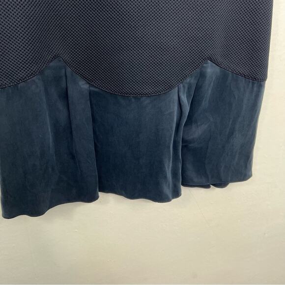 Rebecca Taylor Textured Stacy Sheath Flounce Hem Crewneck Navy Dress Size 6 - Picture 9 of 16